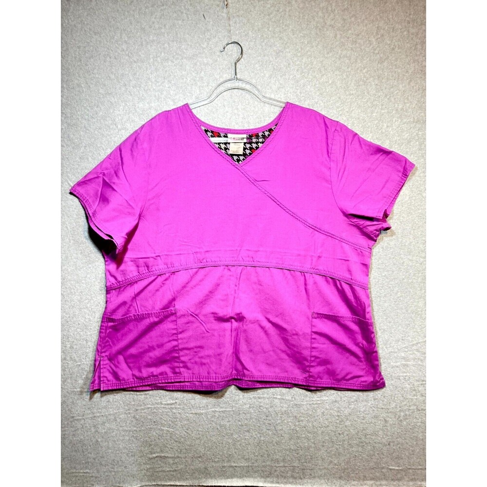 Scrubstar Scrub Top Women's 3XL Pink Lined V-Neck Pockets Short‎ Sleeve Pullover